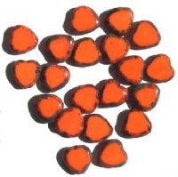 20 10mm Flat Cut Window Heart Beads Opaque Orange w/ Speckles